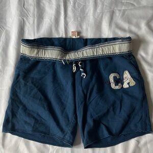 Abercrombie & Fitch Navy Blue Athletic Drawstring Shorts with Cream Waistband